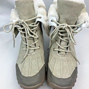 Report Boots Beric Beige Quilted Mid Calf Faux Fur Lined 7.5